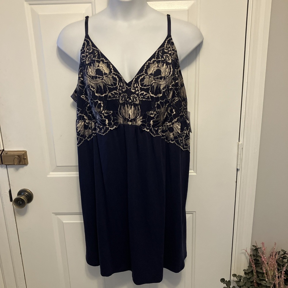 NWT Cacique Sleep Dress Nightgown Navy Blue Lace Plus Size 26/28 Chemise